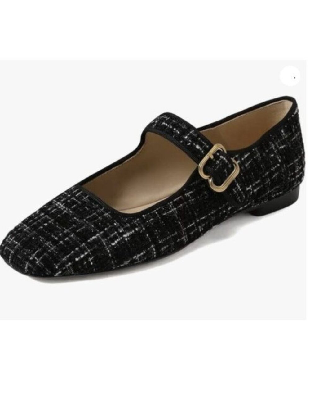 XYD Women Closed Square Toe Mary Jane Flats Low Heel Single Strap Buckled Black